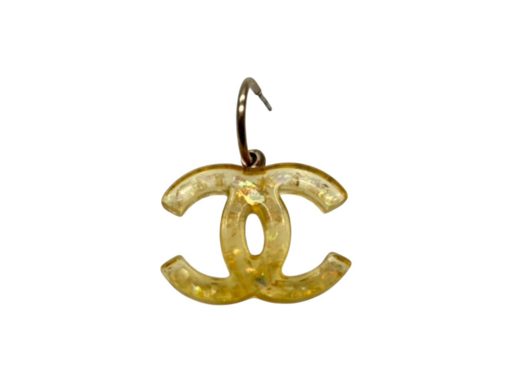 Chanel CC Logo Dangling Earrings 08 Resin Glitter Clear Yellow — view 2