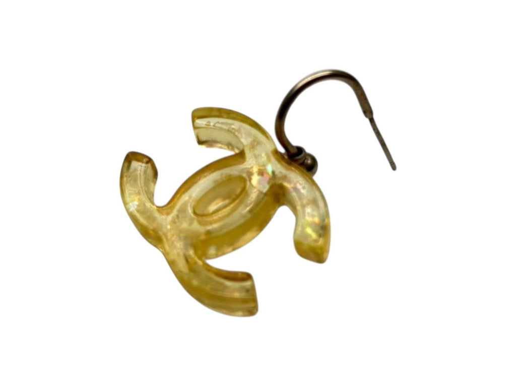 Chanel CC Logo Dangling Earrings 08 Resin Glitter Clear Yellow — view 3