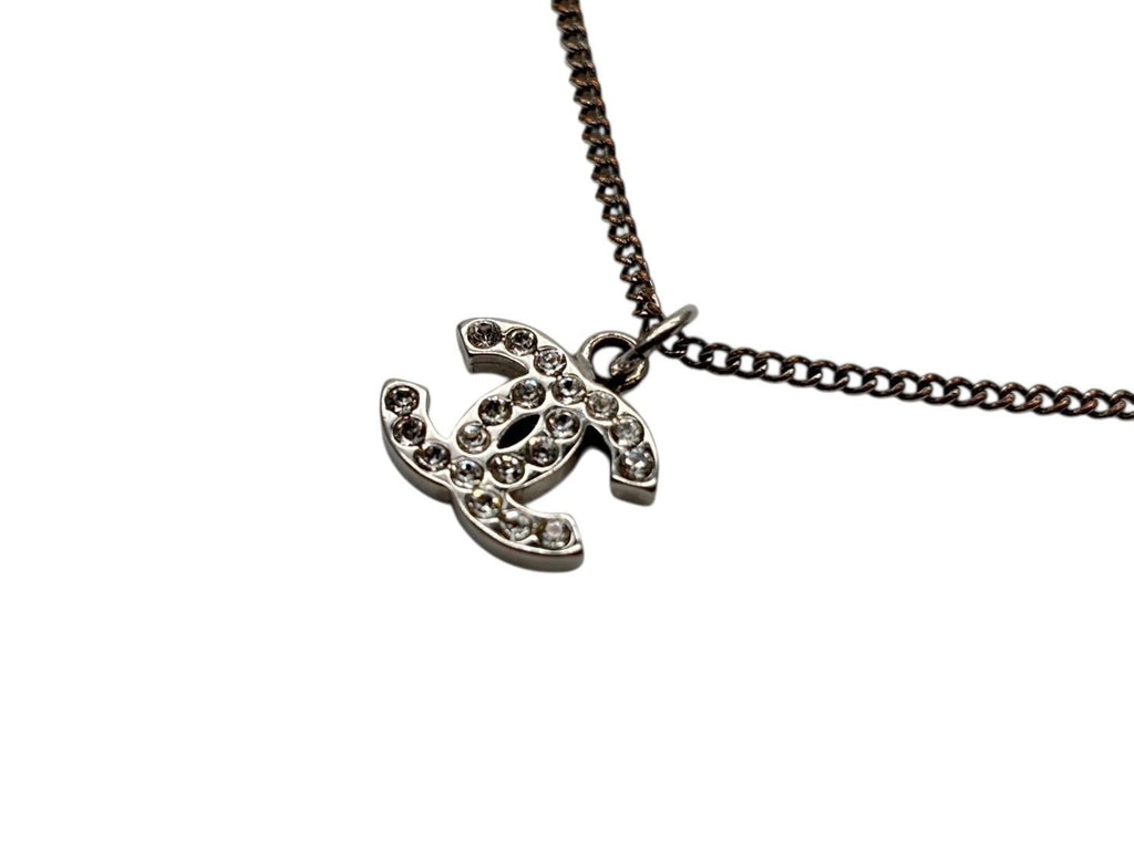Chanel CC Logo Necklace 09 44 Rhinestone Metal Clear Silver — view 5