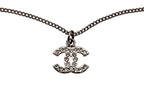 Chanel CC Logo Necklace 09 44 Rhinestone Metal Clear Silver — view 4