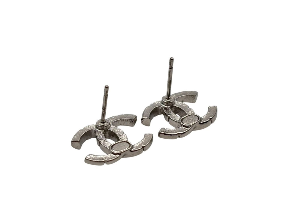 Chanel CC Logo Earrings Rhinestone Metal Clear Silver — view 5