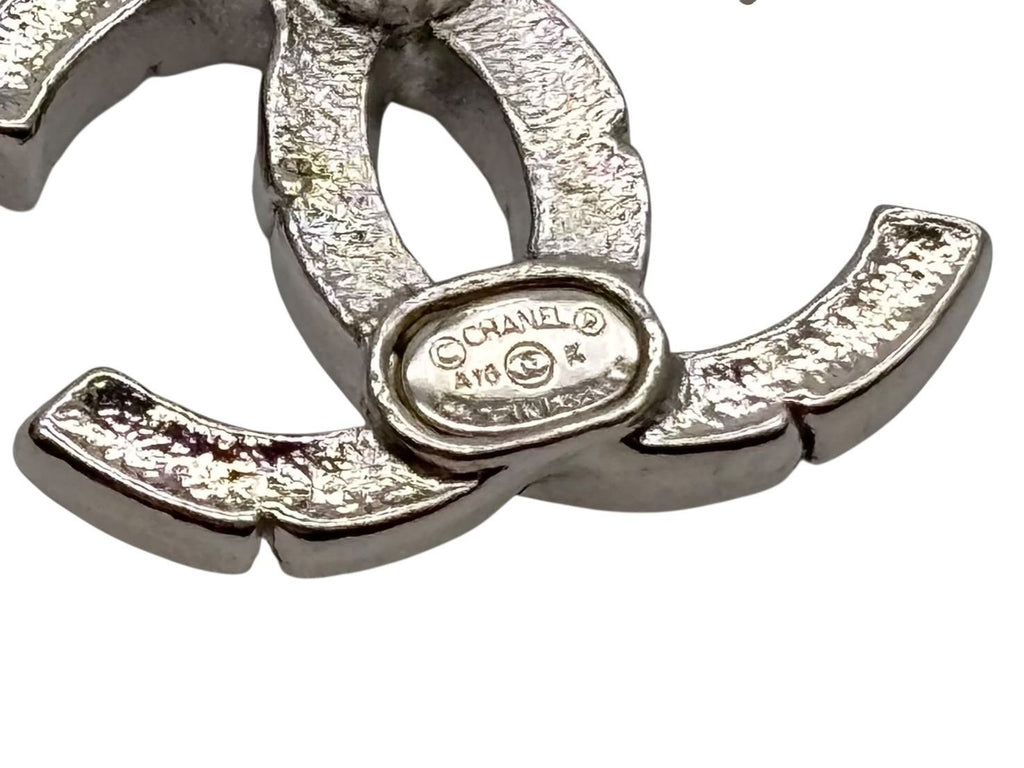 Chanel CC Logo Earrings Rhinestone Metal Clear Silver — view 6