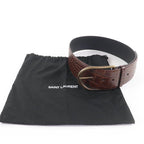 Saint Laurent Logo Croc Shape Pressed Leather Belt Brown 65 Storage — view 3