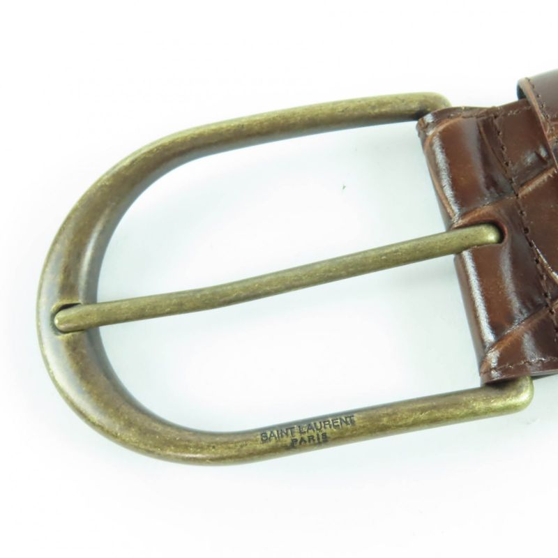 Saint Laurent Logo Croc Shape Pressed Leather Belt Brown 65 Storage — view 6