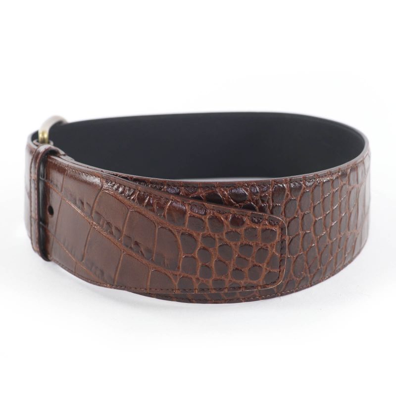 Saint Laurent Logo Croc Shape Pressed Leather Belt Brown 65 Storage — view 4