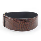 Saint Laurent Logo Croc Shape Pressed Leather Belt Brown 65 Storage — view 4