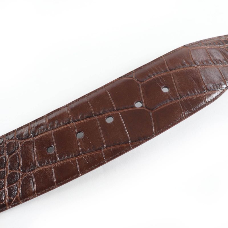 Saint Laurent Logo Croc Shape Pressed Leather Belt Brown 65 Storage — view 7
