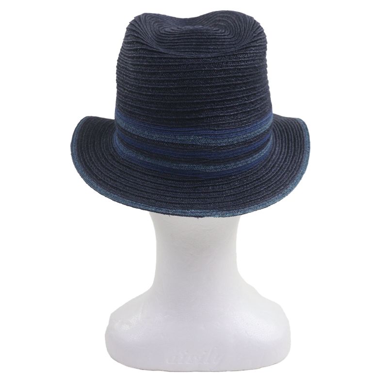 Hermes Raffia Serie Button Medium Fold Hat Straw Navy Blue 58 — view 4