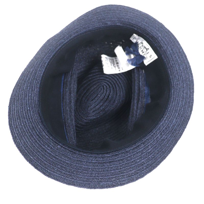 Hermes Raffia Serie Button Medium Fold Hat Straw Navy Blue 58 — view 7