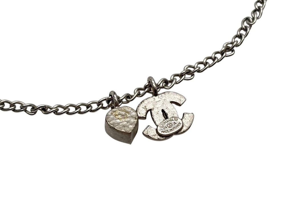 Chanel CC Logo Heart Necklace 04 42 Rhinestone Metal Clear Silver — view 6