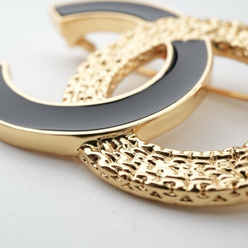 Chanel Brooch Corsage Gold Black Coco Mark — view 6