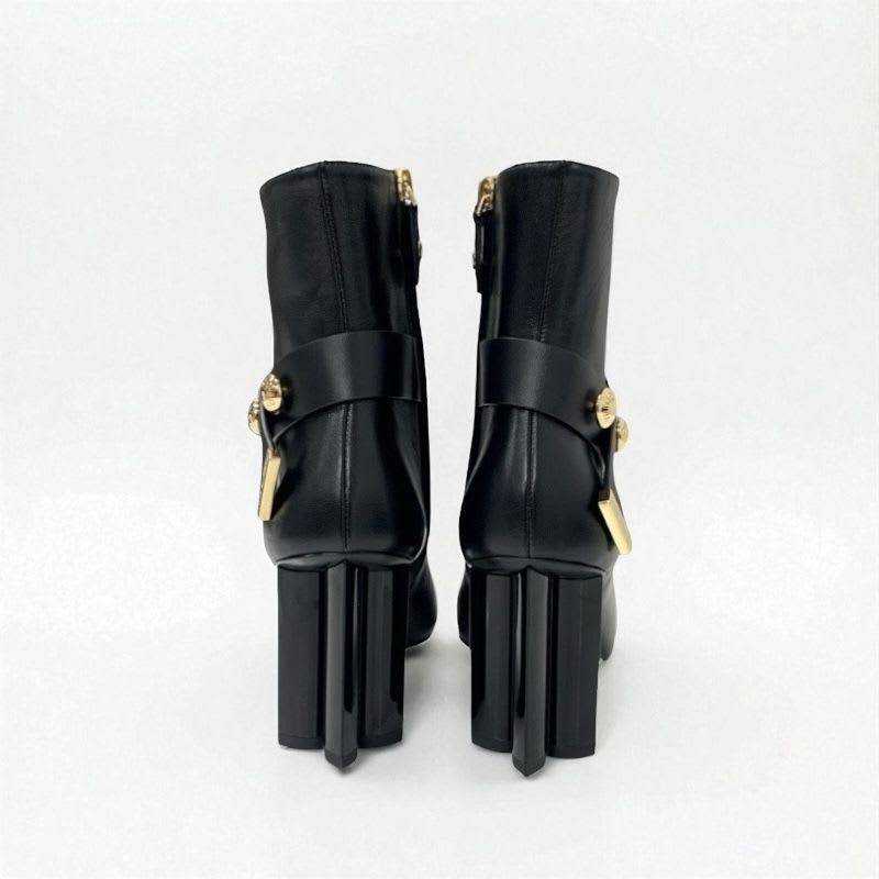 Louis Vuitton Silhouette Line Boots Short Shoes Leather Black Gold Logo — view 5