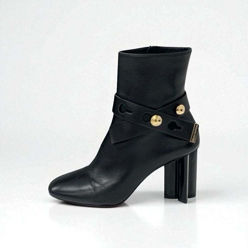 Louis Vuitton Silhouette Line Boots Short Shoes Leather Black Gold Logo — view 4