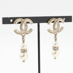 Chanel Earrings Gold Coco Mark Rhinestone — view 9
