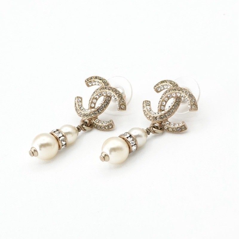 Chanel Earrings Gold Coco Mark Rhinestone — view 3