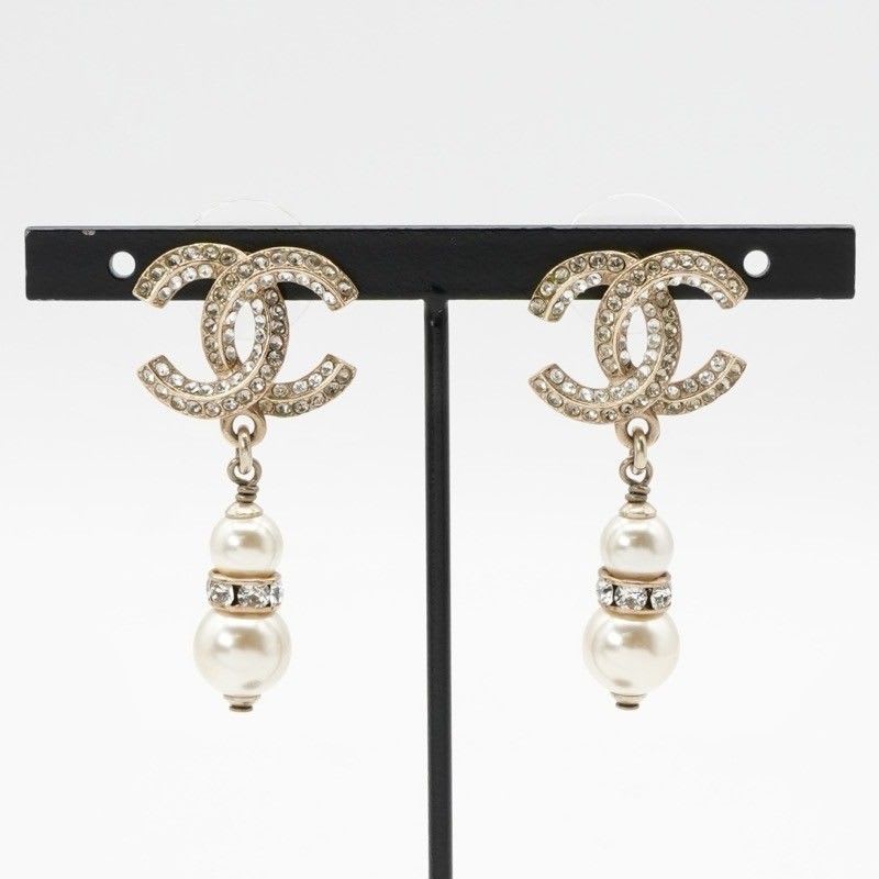 Chanel Earrings Gold Coco Mark Rhinestone — view 8