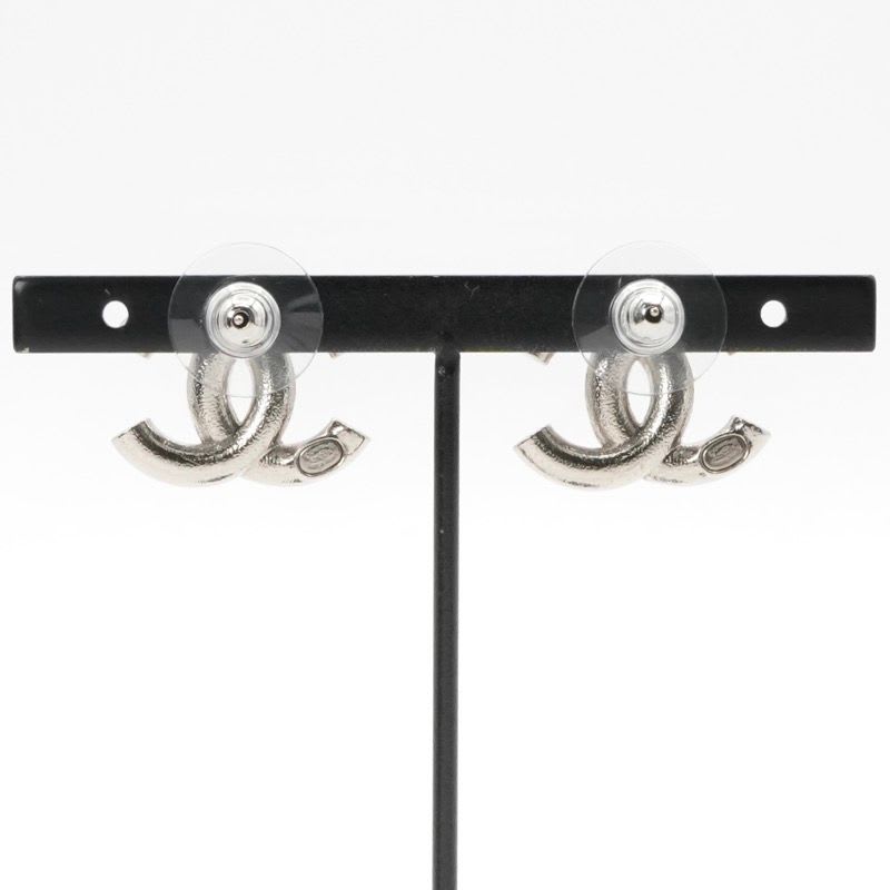 Chanel Earrings Silver Black Coco Mark Rhinestone — view 9