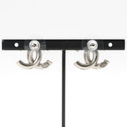 Chanel Earrings Silver Black Coco Mark Rhinestone — view 9