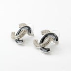 Chanel Earrings Silver Black Coco Mark Rhinestone — view 3