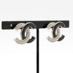 Chanel Earrings Silver Black Coco Mark Rhinestone — view 8