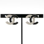 Chanel Earrings Silver Black Coco Mark Rhinestone — view 7