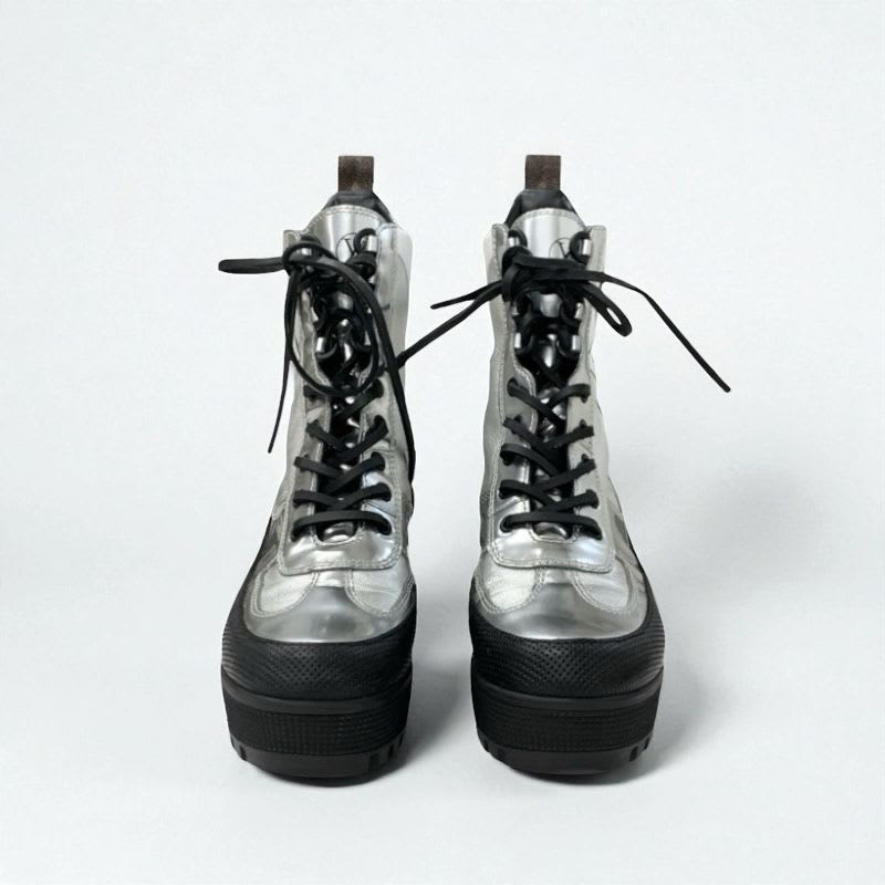 Louis Vuitton Laurie Line Boots Short Shoes Leather Patent Silver Black — view 2