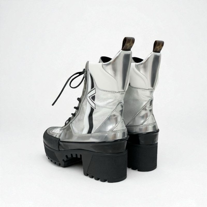 Louis Vuitton Laurie Line Boots Short Shoes Leather Patent Silver Black — view 4