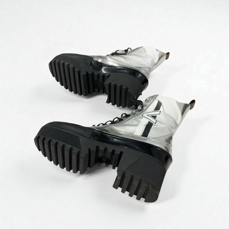Louis Vuitton Laurie Line Boots Short Shoes Leather Patent Silver Black — view 6