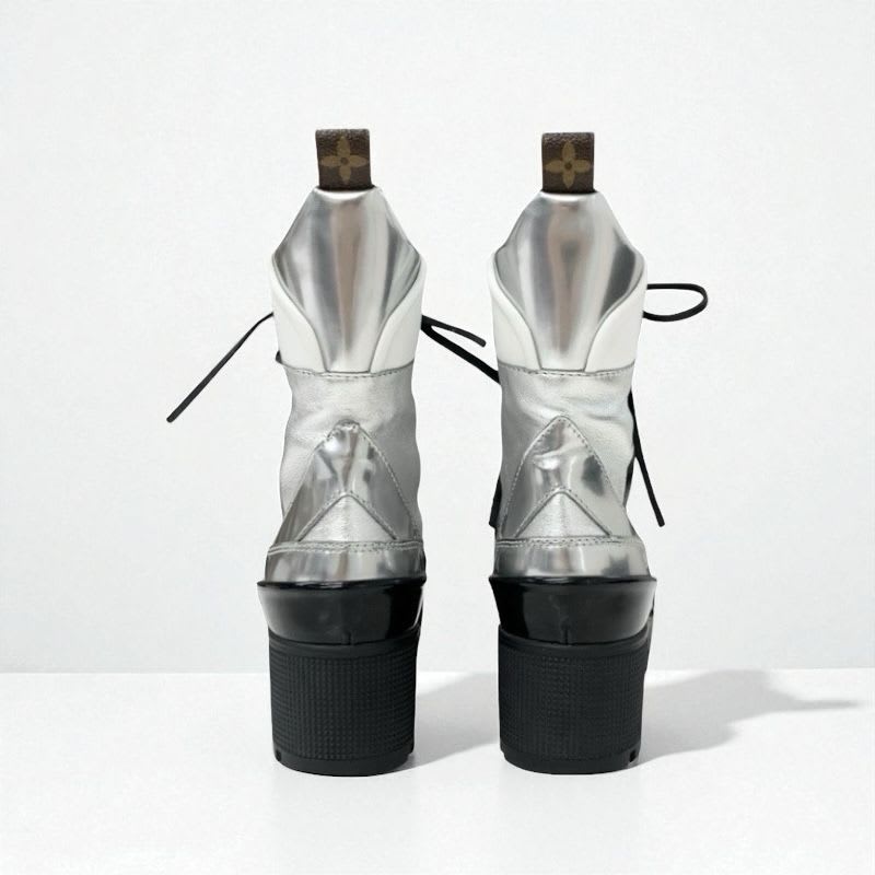 Louis Vuitton Laurie Line Boots Short Shoes Leather Patent Silver Black — view 5