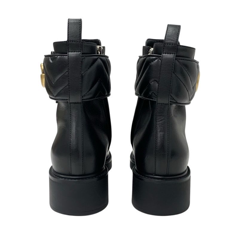 Gucci Double G Boots Short Shoes Leather Black Gold Quilted GG Marmont — view 5