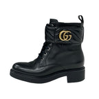 Gucci Double G Boots Short Shoes Leather Black Gold Quilted GG Marmont — view 3