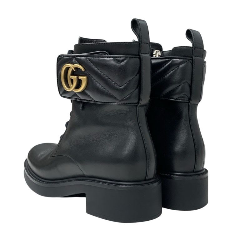 Gucci Double G Boots Short Shoes Leather Black Gold Quilted GG Marmont — view 4