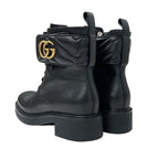 Gucci Double G Boots Short Shoes Leather Black Gold Quilted GG Marmont — view 4