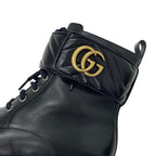 Gucci Double G Boots Short Shoes Leather Black Gold Quilted GG Marmont — view 9