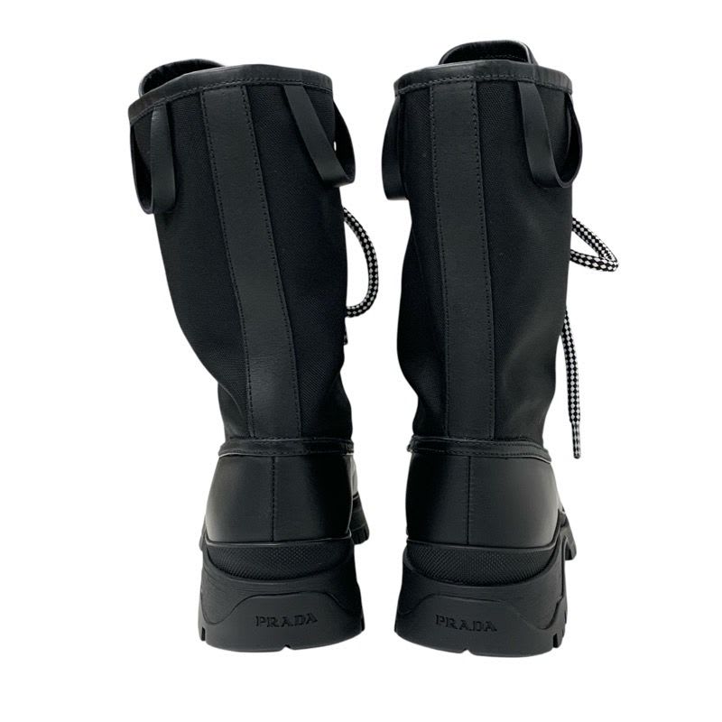 Prada Boots Short Shoes Leather Fabric Black Logo Lace Up Middle — view 5