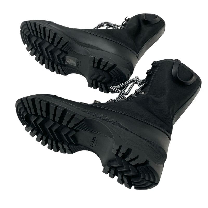Prada Boots Short Shoes Leather Fabric Black Logo Lace Up Middle — view 6