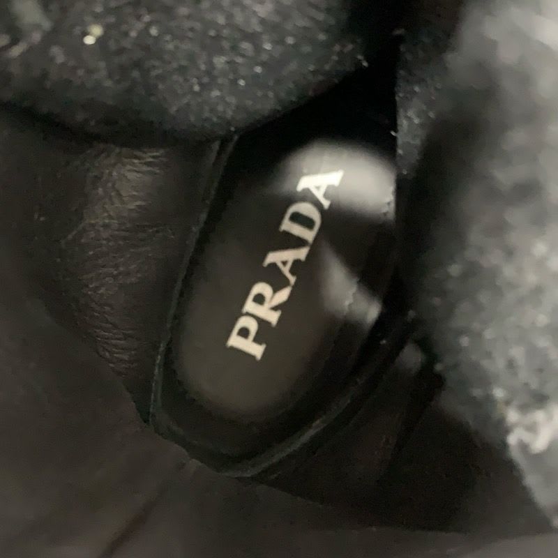 Prada Boots Short Shoes Leather Fabric Black Logo Lace Up Middle — view 7