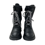 Prada Boots Short Shoes Leather Fabric Black Logo Lace Up Middle — view 2