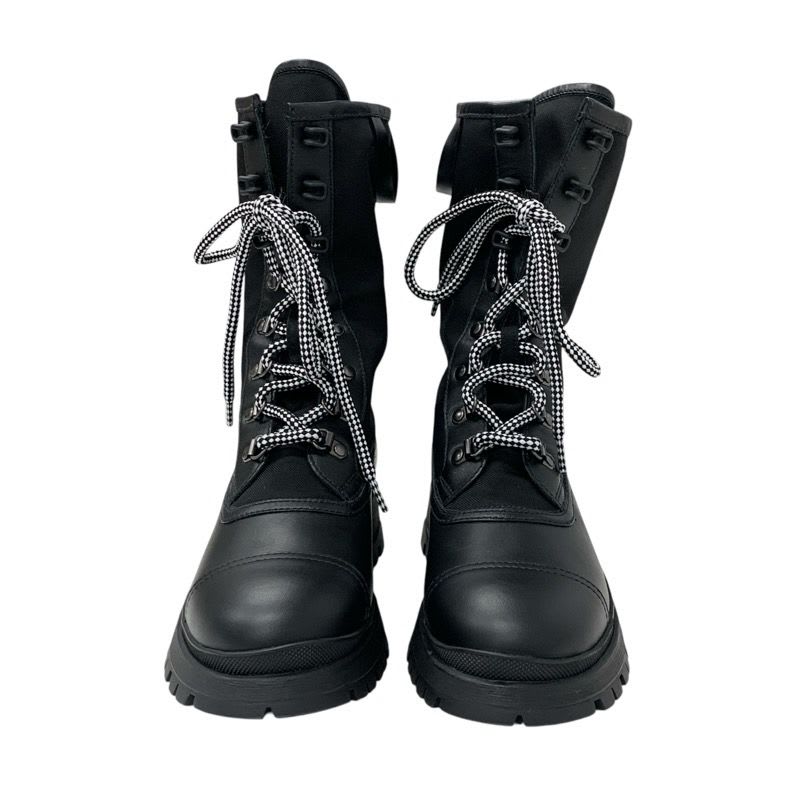 Prada Boots Short Shoes Leather Fabric Black Logo Lace Up Middle — view 2