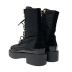 Chanel Boots Short Shoes Nylon Patent Black Gold Coco Mark Lace Up — view 4