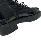 Chanel Boots Short Shoes Nylon Patent Black Gold Coco Mark Lace Up — view 9
