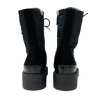Chanel Boots Short Shoes Nylon Patent Black Gold Coco Mark Lace Up — view 5