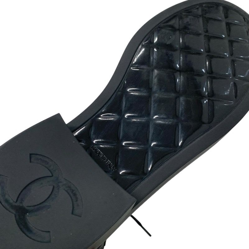 Chanel Boots Short Shoes Nylon Patent Black Gold Coco Mark Lace Up — view 8
