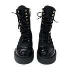 Chanel Boots Short Shoes Nylon Patent Black Gold Coco Mark Lace Up — view 2