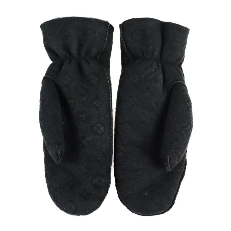 Louis Vuitton Muff Sher Ring Lamb Gloves Mouton Black Monogram Mitten — view 3