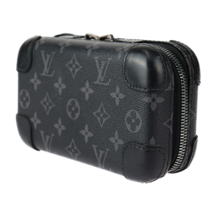 Louis Vuitton Horizon Clutch Shoulder Bag Leather Black Gray Silver — view 3