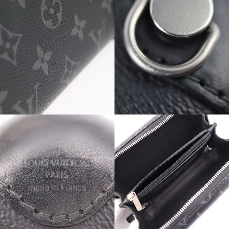 Louis Vuitton Horizon Clutch Shoulder Bag Leather Black Gray Silver — view 9