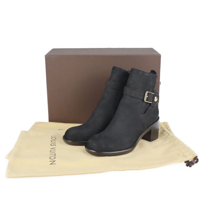 Louis Vuitton Ankle Boots Leather Black Gold Hardware Short Belt — view 9