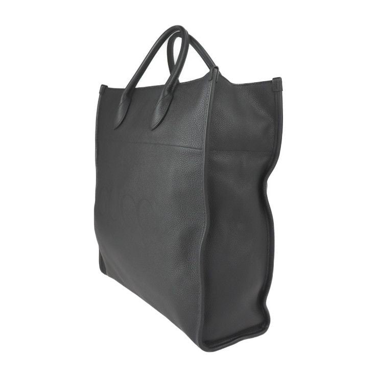 Gucci Logo Medium Tote Shoulder Bag Embossed Leather Black — view 2