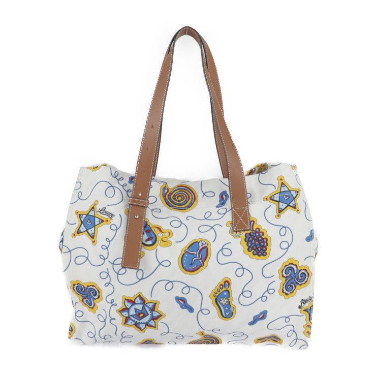 Loewe Tote Bag Canvas Leather White Blue Multicolor Brown Paula's Ibiza — view 3